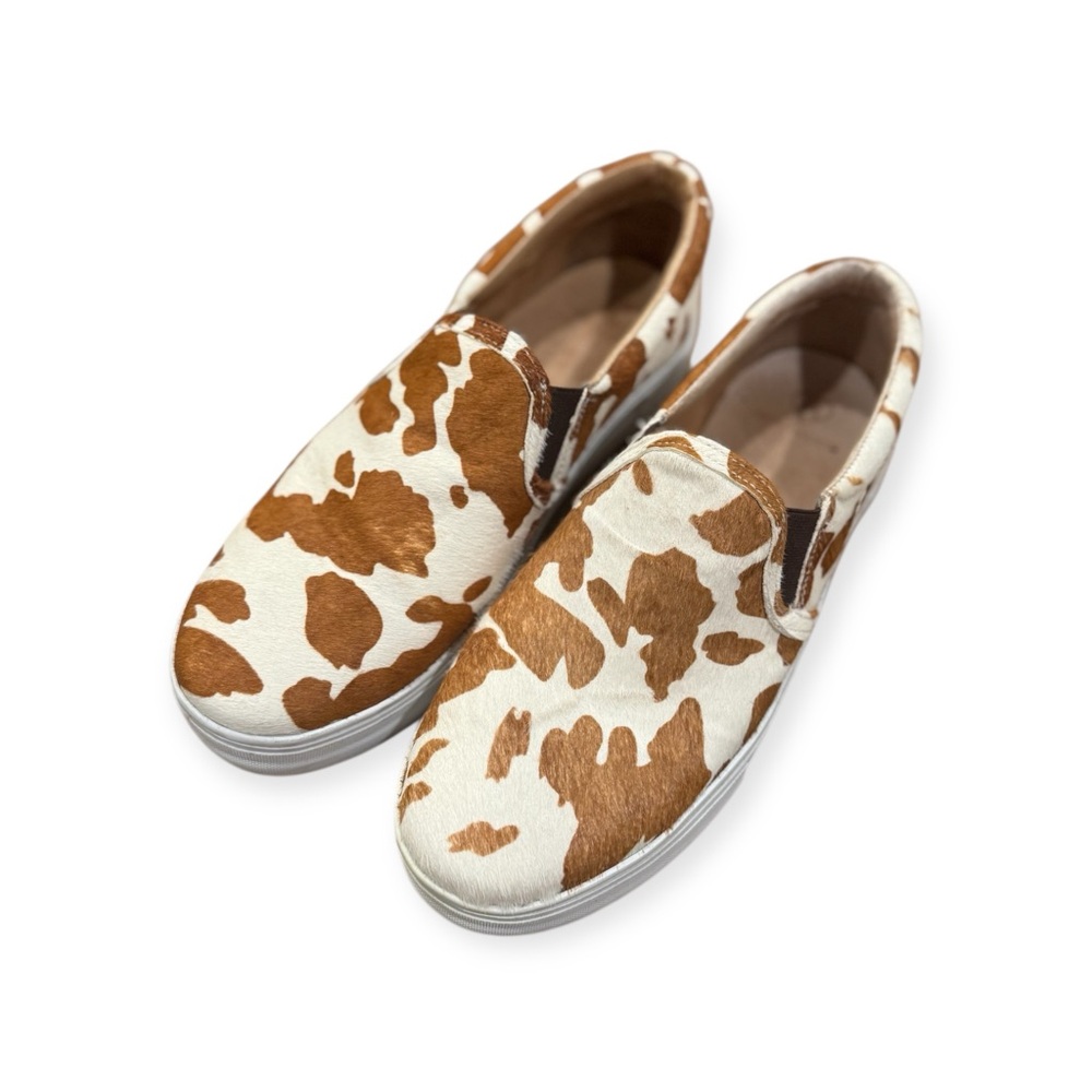 Alcala's Boots Slip on Calf Hair Cow Print Sneakers Size 8